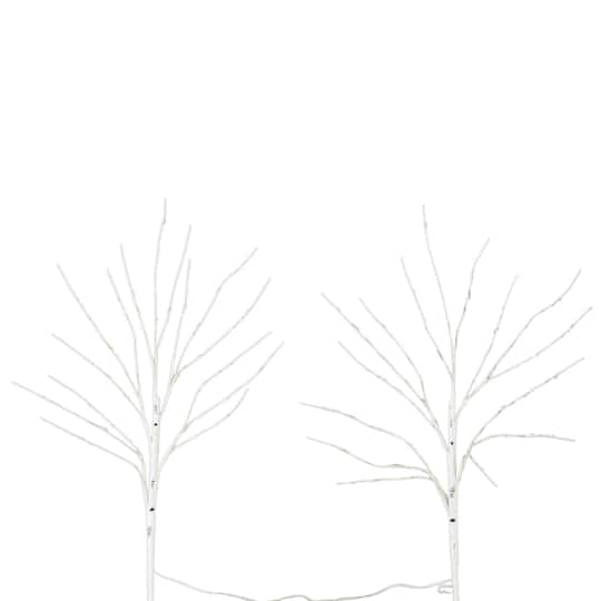 2 Pack 24in. Pre-Lit Artificial White Birch Branches, Warm White LED Lights